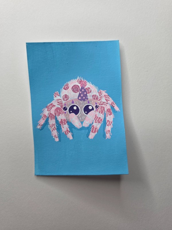 aceo original painting cute party clown spider miniature painting insect bug art