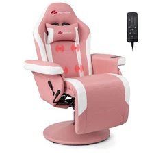Massage Gaming Recliner Height Adjustable Racing Swivel Chair with Cup Holder