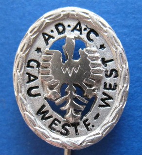 altes ABZEICHEN ADAC GAU Westfalen West in Silber / 800er Silber gestempelt !
