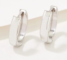 Elegant Polished Plain Huggie Hoop Earrings Real Solid 14K White Gold QVC