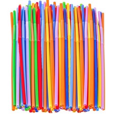 100 PCS Colorful Plastic Disposable Bendable Drinking 12.8inch Long Straws fo...