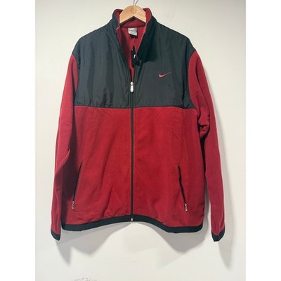 NWT Nike Full Zip Jacket Fleece & Nylon Black & Red Mock Neck Swoosh Logo XXL