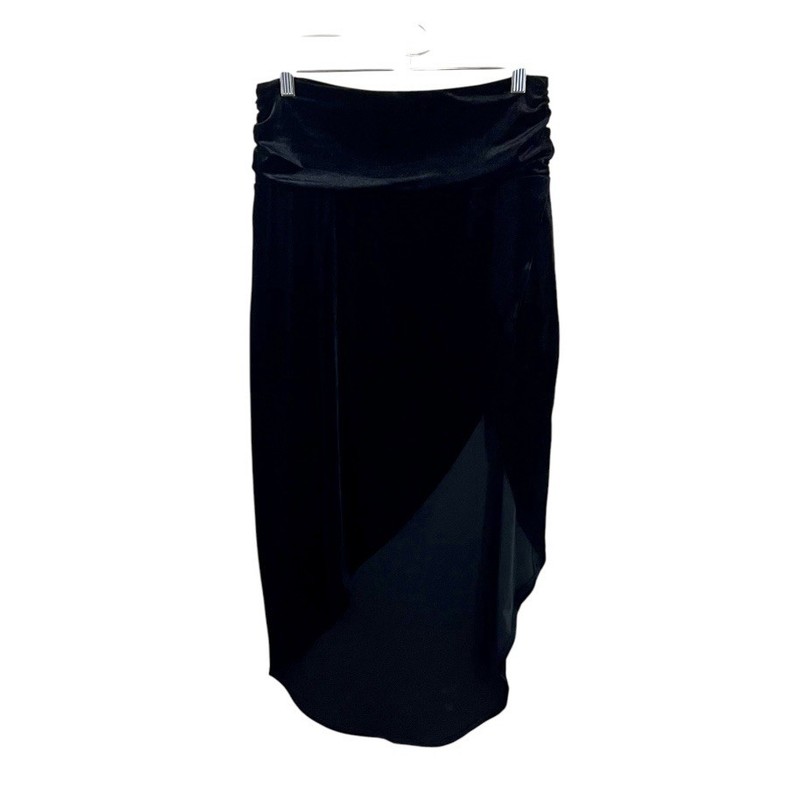 Bar III Velvet Skirt Women’s Size Medium Black Ruched Slit Front Stretch NEW!