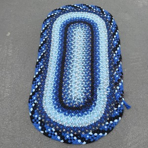 Hand-Made Crocheted Rag Rug Blue Amish Made Round Farmhouse Homestead Accent