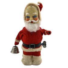 VTG Wind Up Mechanical Bell Ringing Christmas Rubber Face Santa Claus Works READ