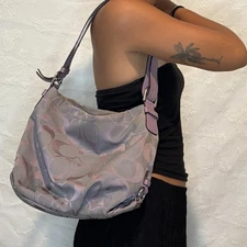 Vintage y2k Coach Purple Monogram Shoulder Hobo Bag Purse