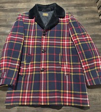 Vintage Pendleton Jacket Mens M/L Coat Red Plaid Fur Collar Wool Hunting 1960s