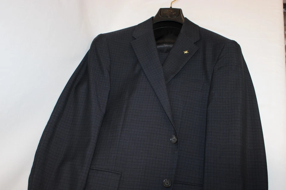 Corneliani 系列处女羊毛黑色海军格子 2 按钮套装尺寸 42R $2995 — 第 4/4 张图片
