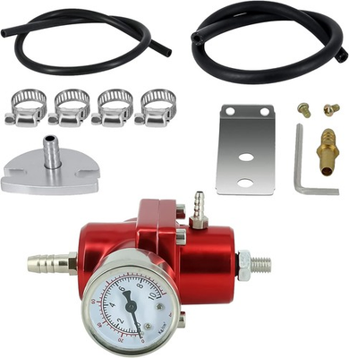 #ad Universal Adjustable Fuel Pressure Regulator Kits 0 140psi Gage Hose Red $19.99