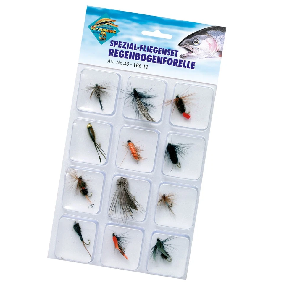 12 Spezial Forellen Fliegen Set Regenbogenforelle Fliegenset Forelle Angelfliege - Bild 1 von 1