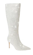 Just Fab Khloy Tall Gray Faux Suede Rhinestone Boot Size 9