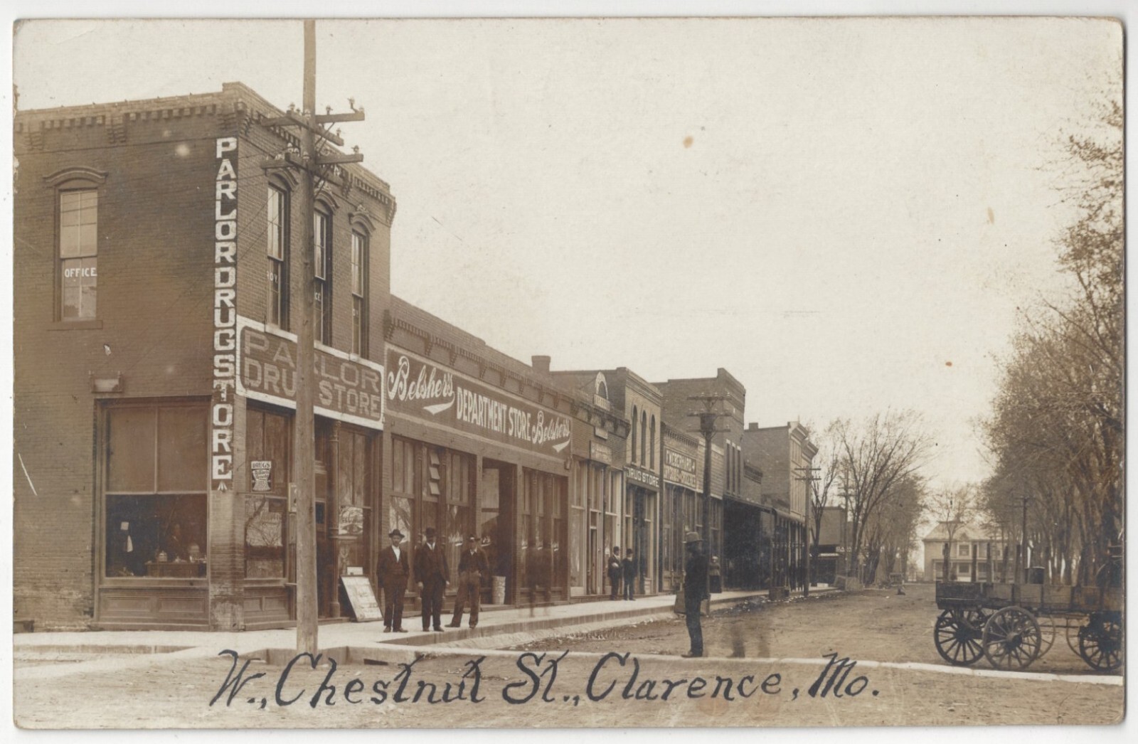 1909 Clarence, Missouri REAL PHOTO Main Street, Drug Store Vintage