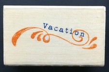 ELEGANT SWIRL VACATION SCRIPT TRAVEL Scrappy Cat Wood Rubber Stamp