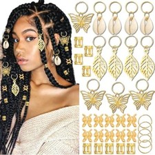 50PCS Butterfly Hair Jewelry Gold Dreadlock Cuffs for Braids Shell Loc Jewelry