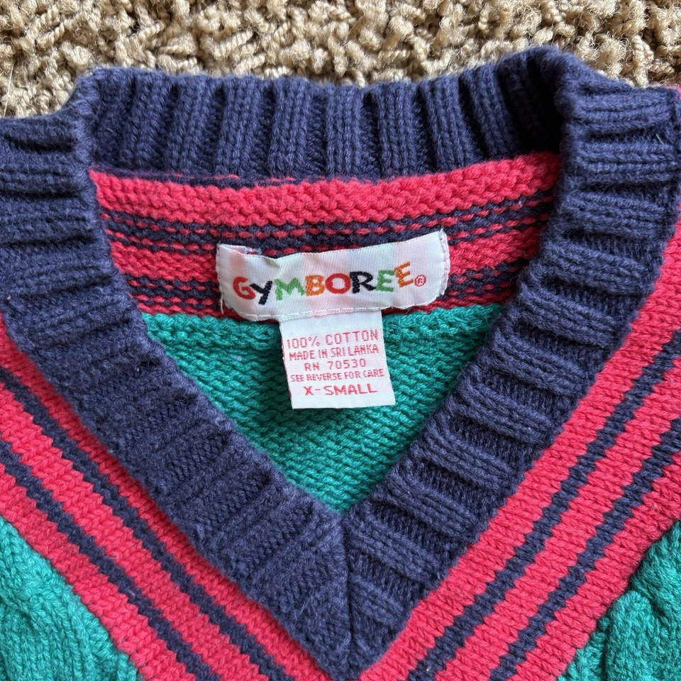 Vintage Gymboree Rainbow Tag V Neck Cotton Sweater Kids X small 3/4 - Image 3 of 4