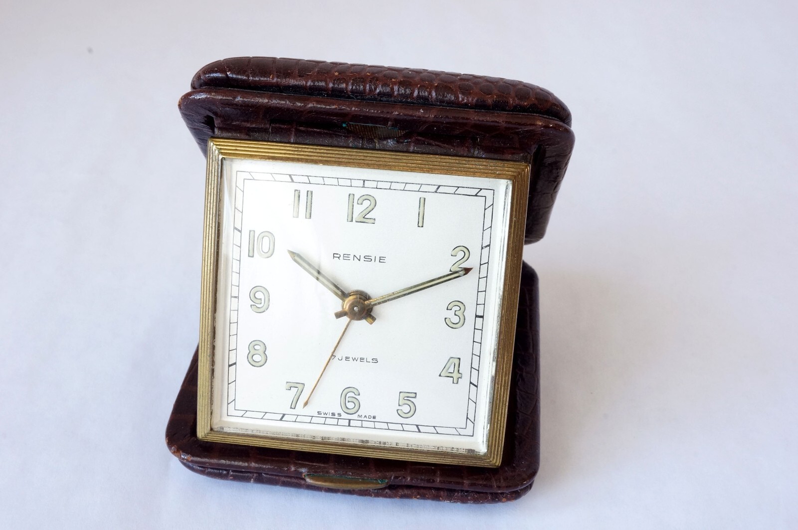 VTG RENSIE 7 JEWEL TRAVEL ALARM CLOCK SWISS MADE GOOD WORKING ORDER RARE FIND