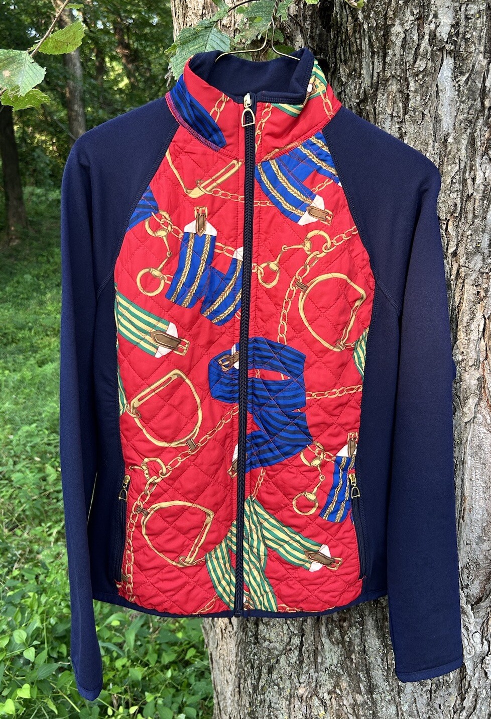 Y2K Lauren Ralph Lauren Active Jacket Belt Print Quilted Satin Small