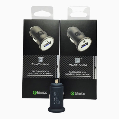 2x Pack Platinum Quick Charge Car Charger in Black Qualcomm QC 2.0 PT-DC1USQC