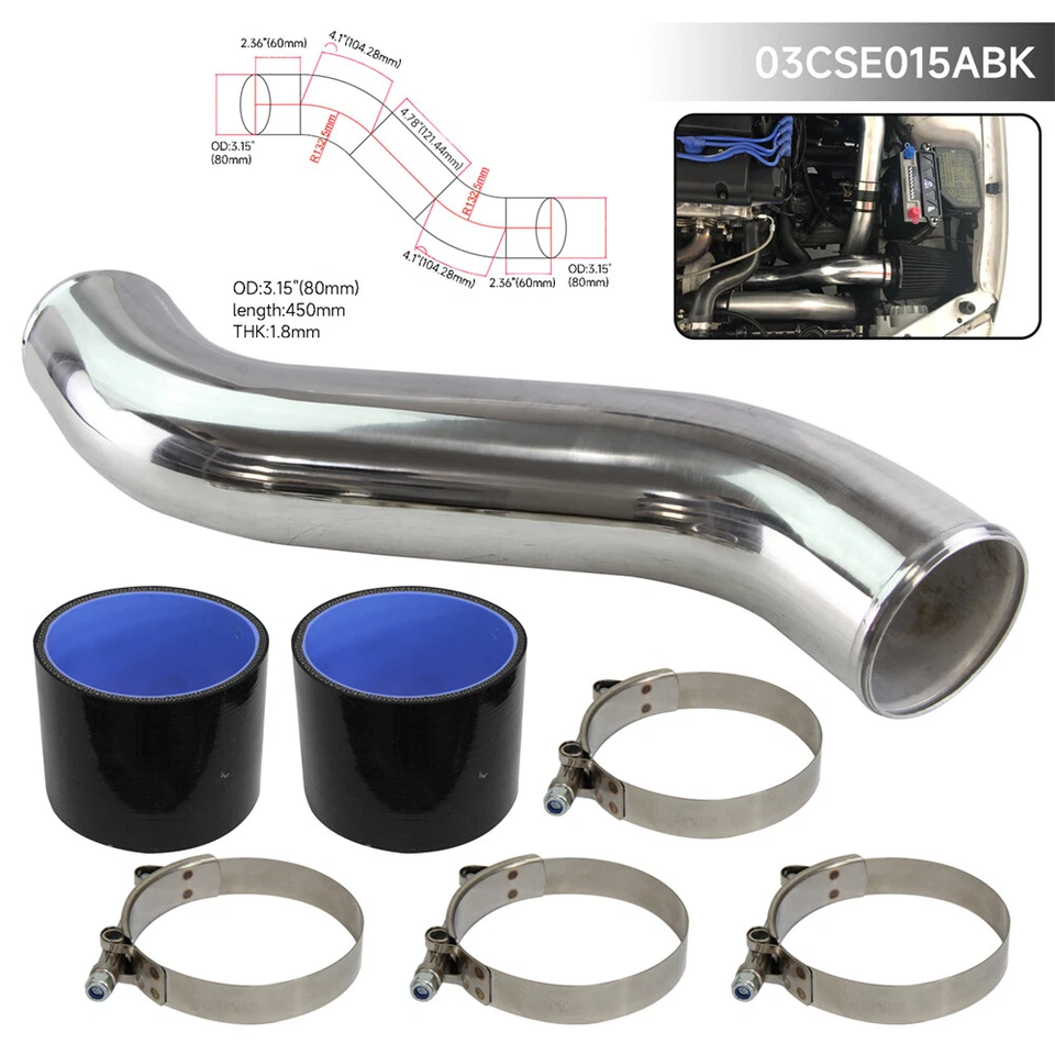 Tubo intercooler turbo de aluminio en forma de Z/S de 80 mm 3,15" + manguera de silicona + abrazaderas BK Foto 3 de 4