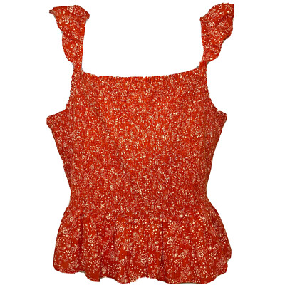 Madewell NEW Women's Lucie Chili Floral Smocked Peplum Tank