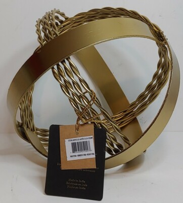 NEW!! India World Pieces Gold Metal Sculpture Sphere Orb 23'' Round 