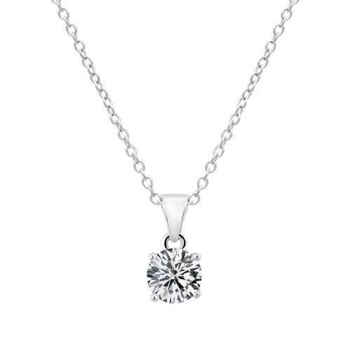 Solid 925 Sterling Silver 1Ct Solitaire Round Brilliant Pendant Necklace 16" 18" - Picture 3 of 9