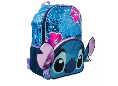 16'' Disney STITCH Backpack Girls Bookbag Padded Back W/ 3D Stitch & Sequins