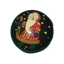 Vintage Lacquer Wood Trinket Box Hand Painted Santa St Nick Christmas 