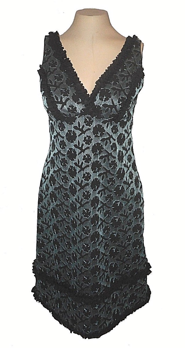 New Dress, Nicole Miller New York, Cocktail Black Iridescent Green ruffles  4 | eBay