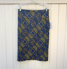 LuLaRoe Womens Cassie Skirt Size M FLORAL Navy Gold Teal Classic Straight Pencil