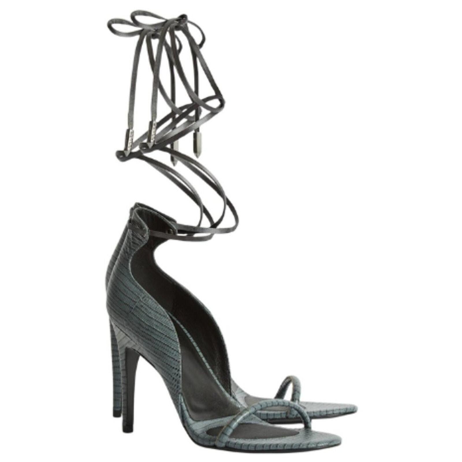 Reiss Coco Ash Grey Lizard Embossed Heel w Ankle Ties Size EU 39 - US 8 image 4
