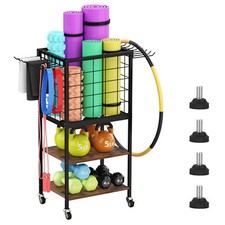 Yoga Mat Storage Rack, Home Gym Workout Equipment Storage Organizer with Hooks