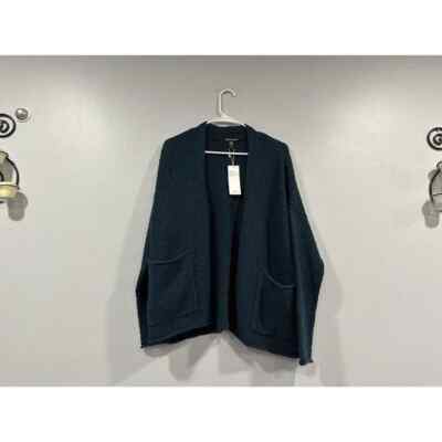 Eileen Fisher Cotton Fluff High Collar Cardigan Alpine Blue Medium M NWT
