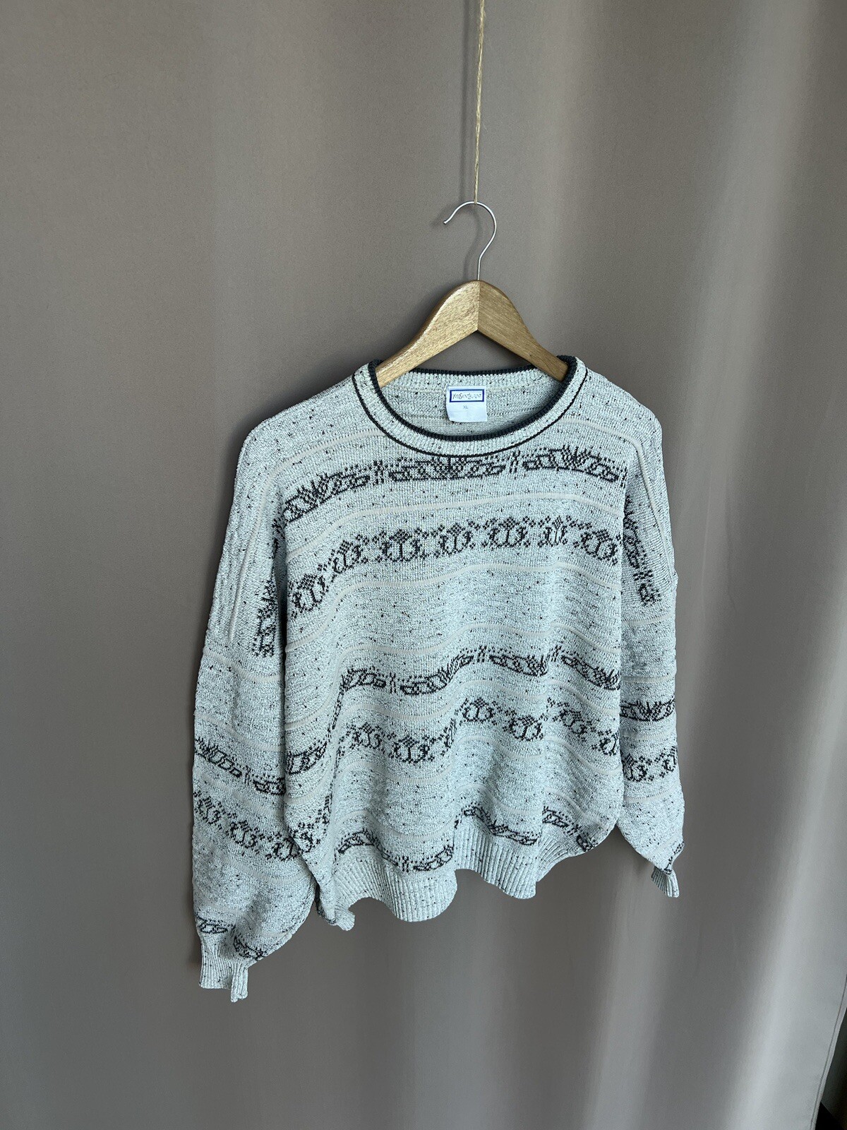 Maglione Yves Saint Laurent Geometrico Vintage Uomo Taglia XL Maglione Girocollo YSL