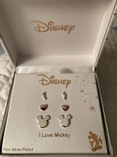 Disney Mickie Mouse Fine Plated Silver  Rose Gold Stud Earrings New In Box 