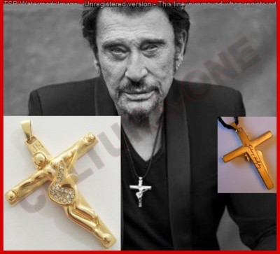 PENDENTIF CROIX JOHNNY HALLYDAY OR L'ORIGINAL! GUITARE SIGNATURE