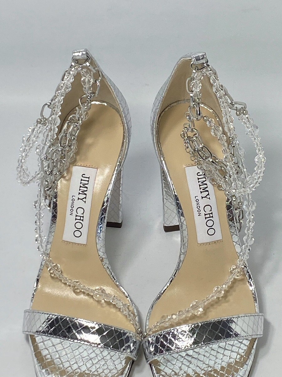 靴 jimmy choo Shell Sandals 36 Jimmy Choo Neena Croc-Embossed Metallic Leather Embellished