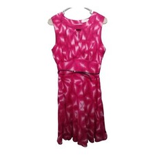 CALVIN Klein Watercolor Pink Chiffon Sleeveless Pleated Dress Sz 10