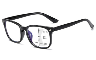 Square Progressive Reading Glasses Blue Light Blocking Multifocus Readers BLACK
