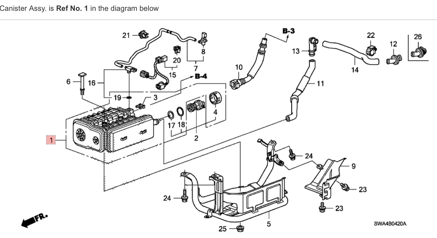 0711 Honda CRV Canister Gas Evap Charcoal Engine Vapor Emission Tank
