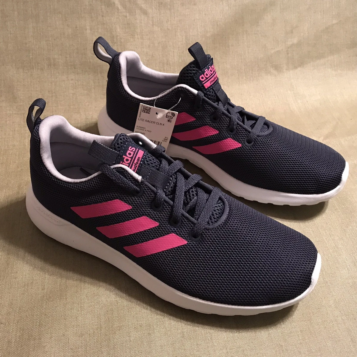 adidas Women Cloudfoam CF Lite Racer K Navy Blue/Pink Stripe 6 | eBay