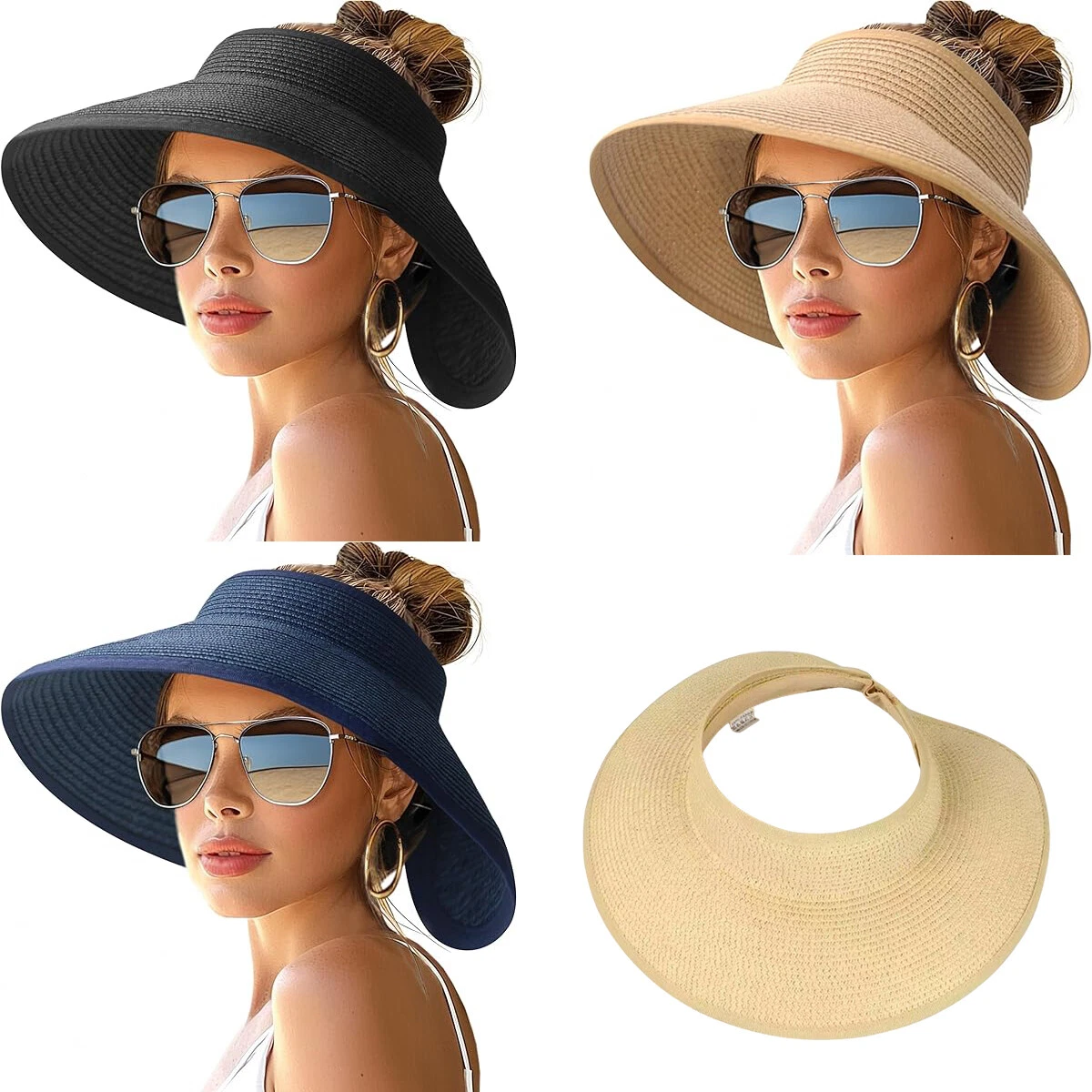 Women Sun Visor Hats Wide Brim Straw Beach Hat UV Protection Packable Beach Cap
Opens in a new windo