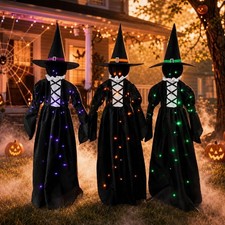 3 Pcs Halloween Light Up Witch Silhouette Yard Stakes Outdoor Garden Lawn Decor