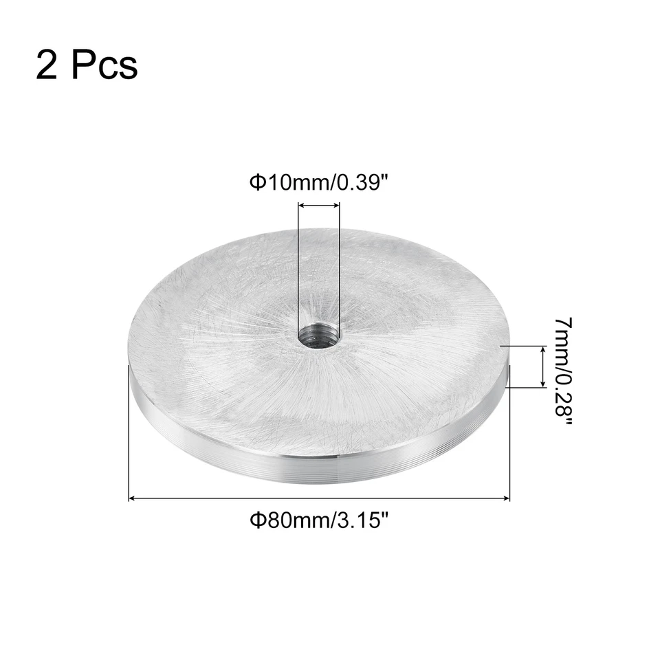2 peças M10 rosca 80 mm diâmetro formato redondo hardware disco de alumínio prata - Imagem 2 de 4
