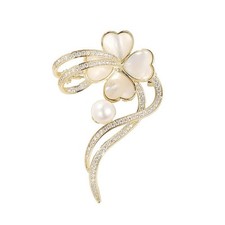 Fashionable Charming Flower Bouquet Clear Zircon Crystal Pearl Woman Brooch Pin