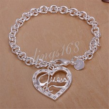 Classic Real 18K White Gold Filled Open Heart 8" 5mm Cable Chain Bracelet Y347