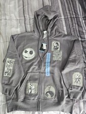 Disney Nightmare Before Christmas Women's Zip Up Hoodie Gray Large