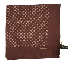 NWT TOM FORD Maroon w White Polka Dots Silk Pocket Square Italy 16"