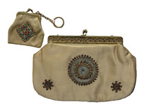 VTG Gold Satin Embroidered Evening Clutch Pur...