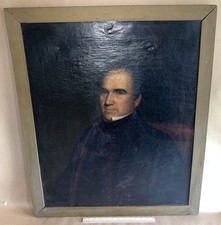 Antique 19th C Oil on Canvas Painting Seated Portrait American Man Minot Baker